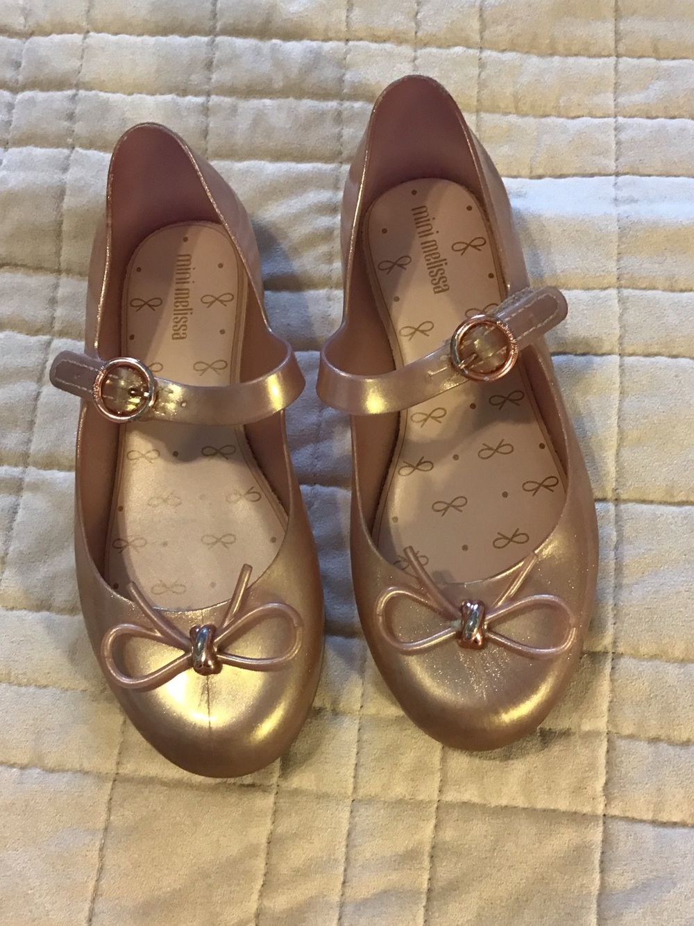 Mini Melissa Rose Gold Mary Jane Ballet Flats with Bow